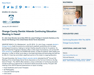 dentist in Orange County, tooth whitening, Newport Beach cosmetic dentist, continuing education with the USDTA, Dr. John Cross
